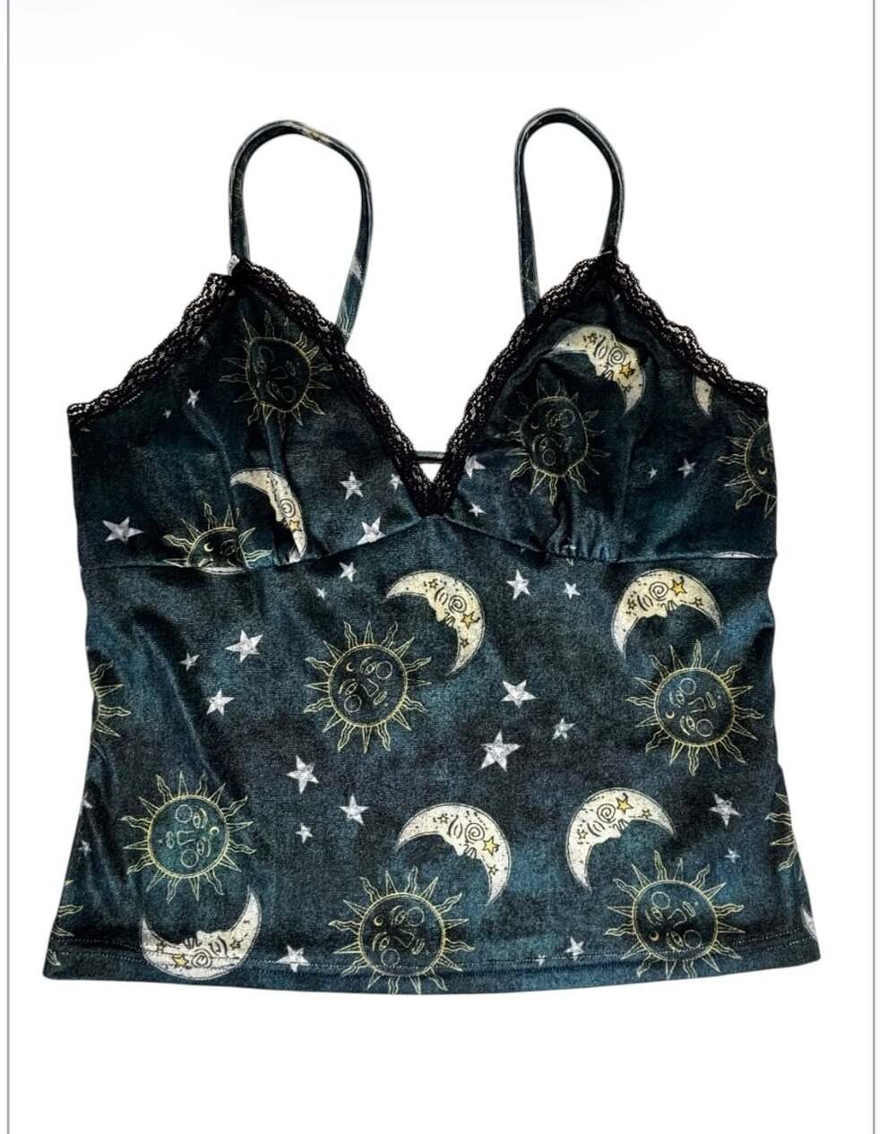 ROMWE Celestial Sun and Moon Print Velvet Cami Top Size M